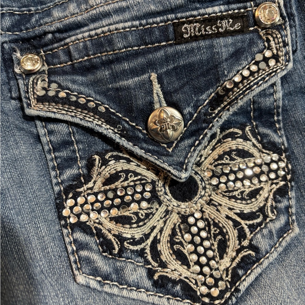 Miss Me Blue Skinny Jeans with Embroidered Back - Picture 3 of 7